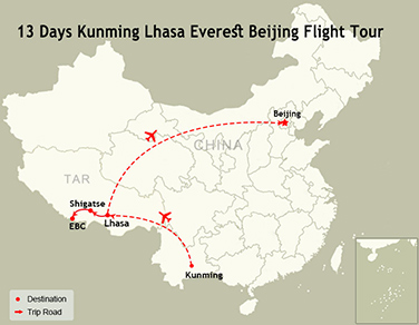 13 Days Kunming Lhasa Everest Beijing Flight Tour