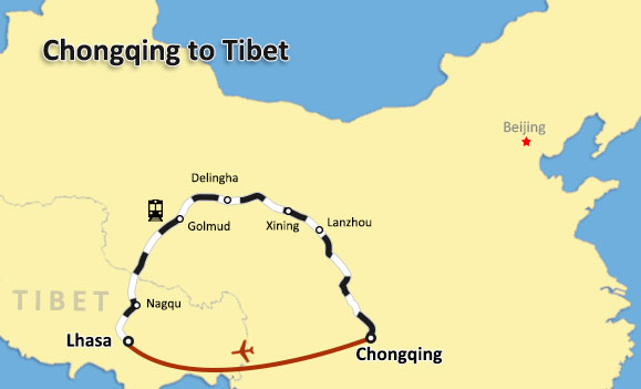 Chongqing Tibet Tour Map
