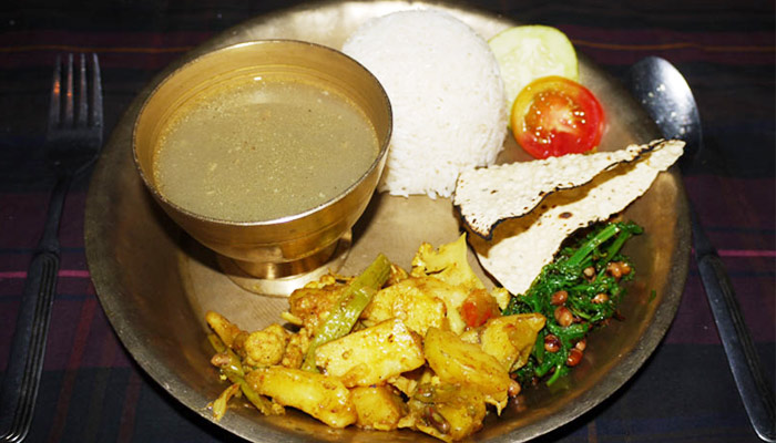 A typical dal bhat tarkari in Nepal teahouse