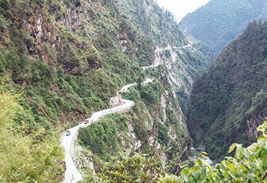 Mountain side road from China to Nepal