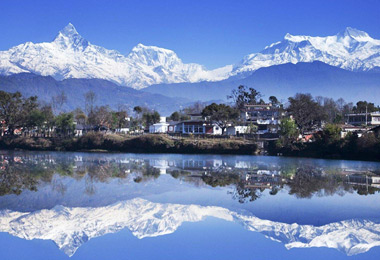 Annapurna and its reflection in Phewa Lake
