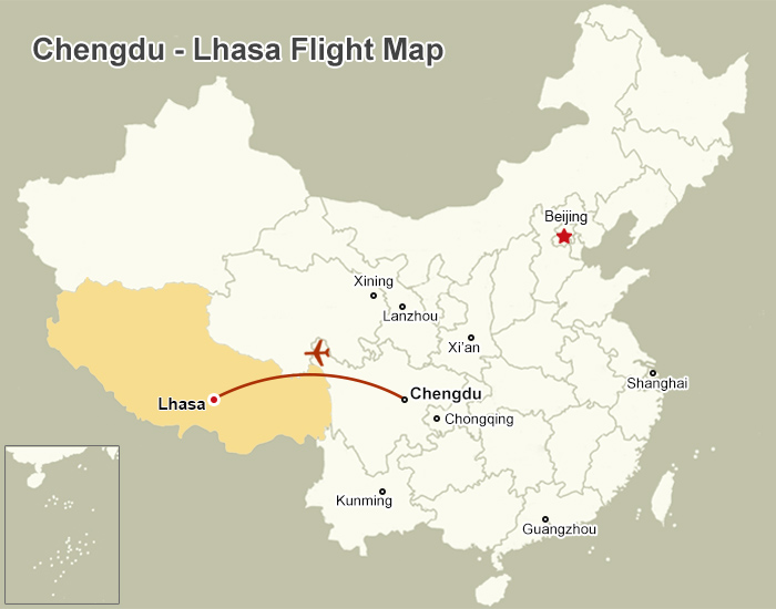 Chengdu to Lhasa Flight Map