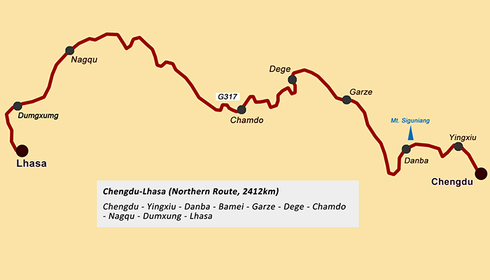 Sichuan Tibet Highway Northern Route Map