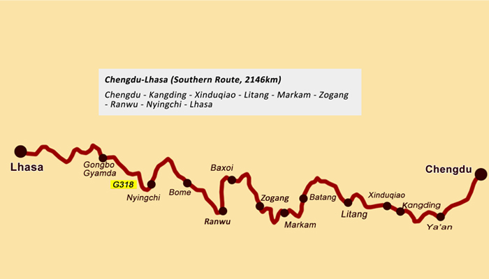 Sichuan Tibet Highway Southern Route Map
