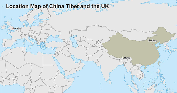 Location Map of China Tibet and the UK