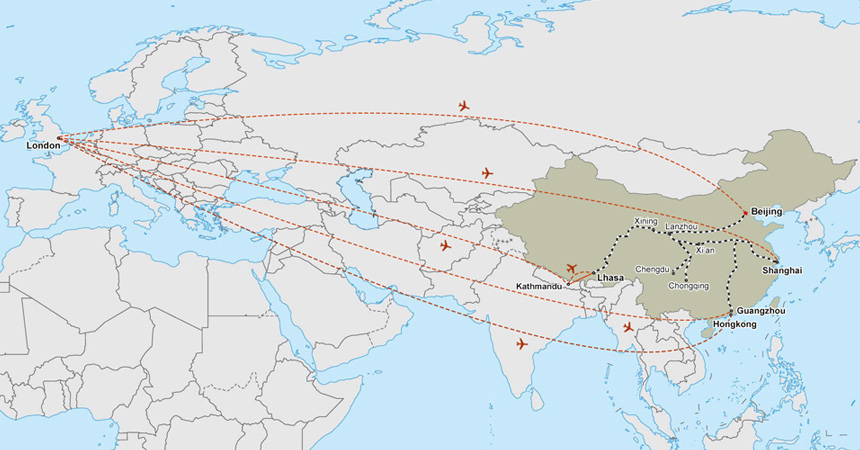 travel from uk to tibet