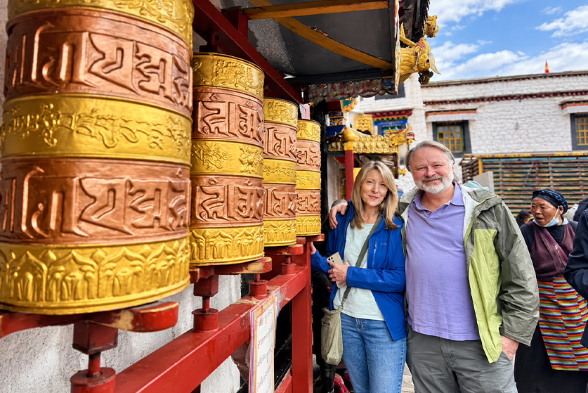 Photo with Prayer Wheels in Lhasa