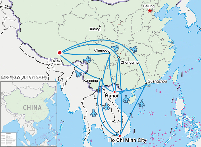 vienam tibet tour map