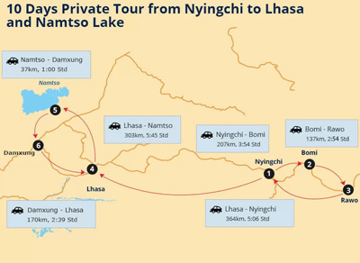 10 Days Private Tour from Nyingchi to Lhasa and Namtso Lake