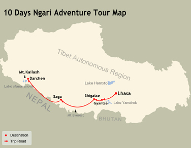10 Days Ngari Adventure Tour Map