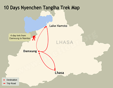 10 Days Nyenchen Tanglha Trek Map
