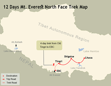 12 Days Mt. Everest North Face Trek Map