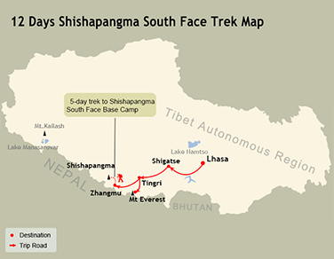 12 Days Shishapangma South Face Trek Map