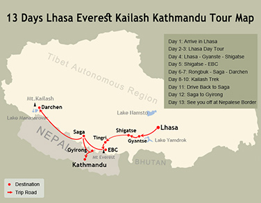 13 Days Lhasa, Mt. Everest, Mt. Kailash, Lake Manasarovar and Kathmandu Adventure Tour