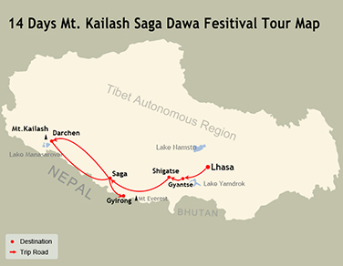 14 Days Kailash & Guge Tour Map