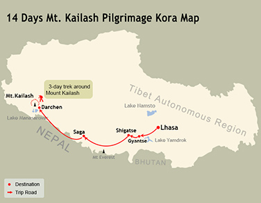 14 Days Mt. Kailash Pilgrimage Kora Map