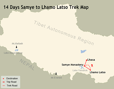 14 Days Samye to Lhamo Latso Trek Map