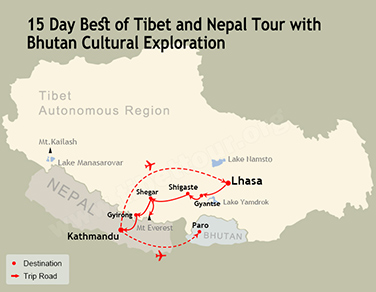 15 Day Best of Tibet and Nepal Tour with Bhutan Cultural Exploration