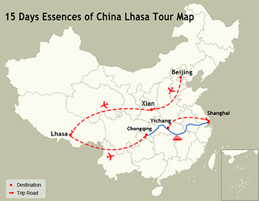 15 Days Essences of China Lhasa Tour Map