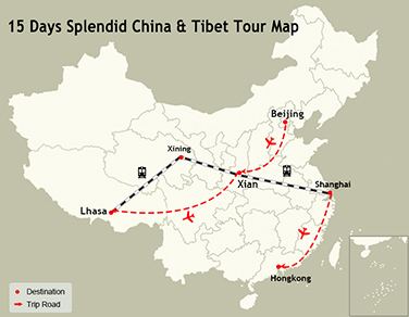 15 Days Splendid China & Tibet Tour Map