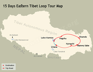 15 Days Eastern Tibet Loop Tour Map