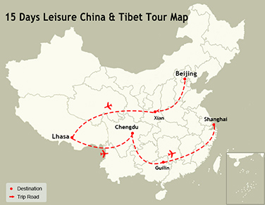 15 Days Leisure China & Tibet Tour Map