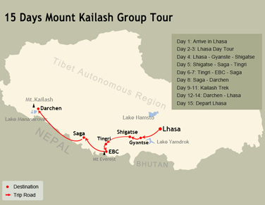 15 Days Mount Kailash Group Tour Map