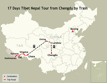 17 Days Tibet Nepal Tour from Chengdu by Train