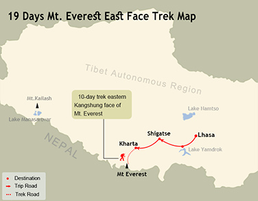 19 Days Mt. Everest East Face Trek Map