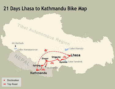21 Days Lhasa to Kathmandu Bike Map