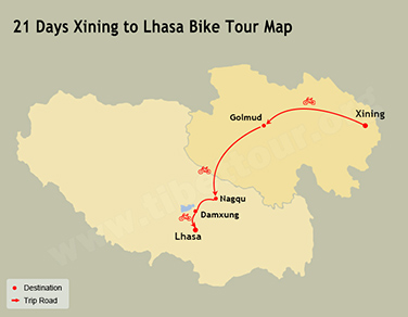 21 Days Xining to Lhasa Bike Tour Map