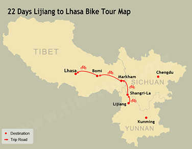22 Days Lijiang to Lhasa Bike Tour Map