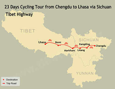 23 Days Cycling Tour from Chengdu to Lhasa via Sichuan Tibet Highway