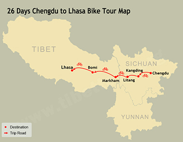 26 Days Chengdu to Lhasa Bike Tour Map