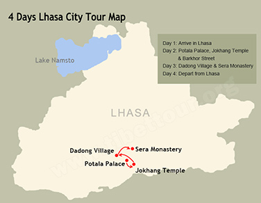 4 Days Lhasa Group Tour Map
