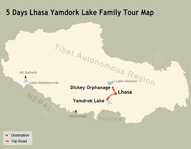 5 Days Lhasa & Yamdrok Family Tour Map