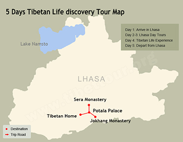 5 Days Tibetan Life Discovery Tour Map