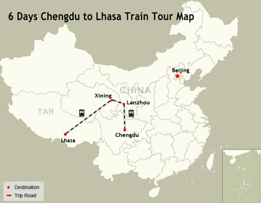 6 Days Chengdu to Lhasa Train Tour Map
