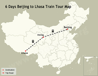 6 Days Beijing to Lhasa Train Tour Map