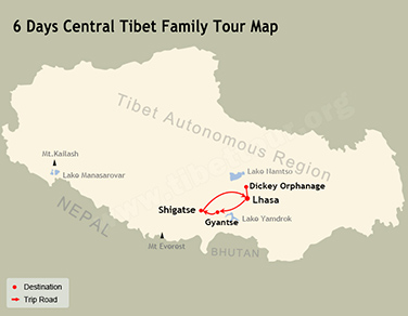 6 Days Central Tibet Family Tour Map