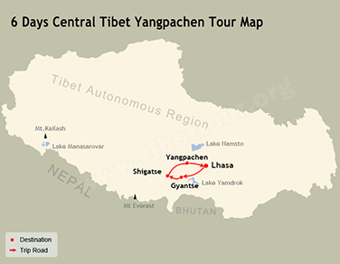 6 Days Central Tibet Yangpachen Tour Map