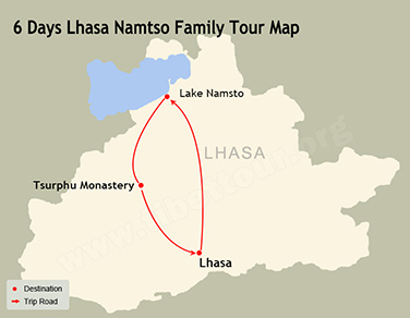 6 Days Lhasa Namtso Family Tour Map