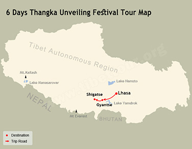 6 Days Thangka Unveiling Festival Tour Map