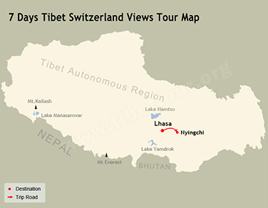 7 Days Tibet Switzerland Views Tour Map