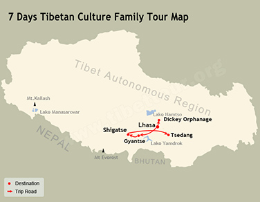 7 Days Tibetan Culture Family Tour Map