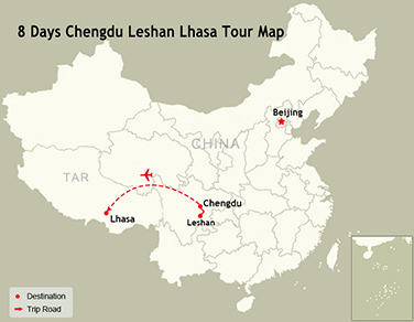 8 Days Chengdu Leshan Lhasa Tour Map