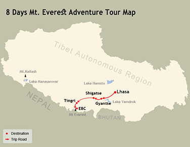 8 Days Mt. Everest Adventure Tour Map