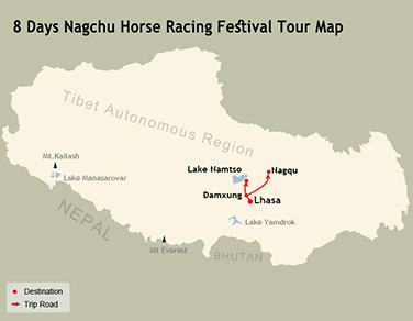 8 Days Nagchu Horse Racing Festival Tour Map