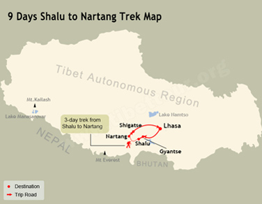 9 Days Shalu to Nartang Trek Map