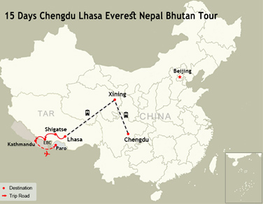 15 Days Chengdu Lhasa Everest Nepal Bhutan Tour
